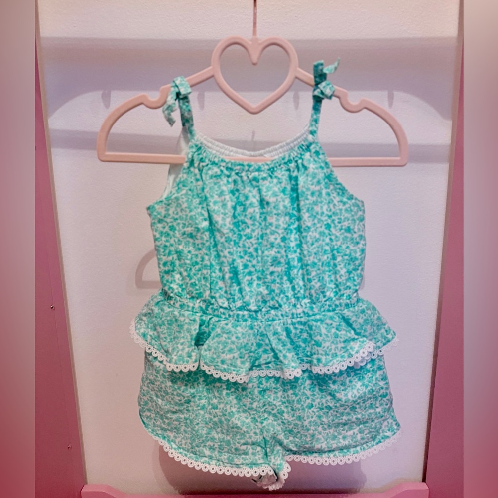 Janie and Jack Mint Green Floral Peplum Romper Baby Girl Toddlers 2T